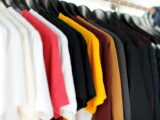 closeup of hanged shirts on rack