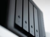 Detailed view of a black data storage unit highlighting modern technology and data management.