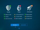 Security, privacy, and performance status with fix options.
