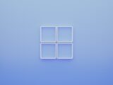 a blue background with a white square in the middle