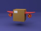 a cardboard box with a red propeller on it