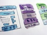 watercolor wireframe sketches of website layouts